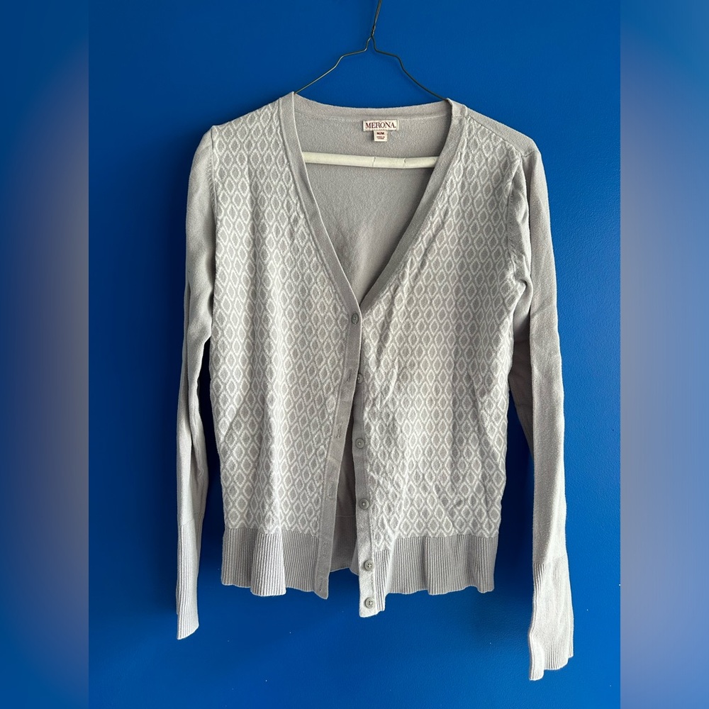 Merona white and grey cardigan, size small.